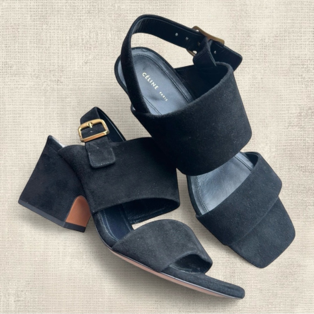 Celine Black Suede Block Heel Sandals Size 6 US /36.5 EU